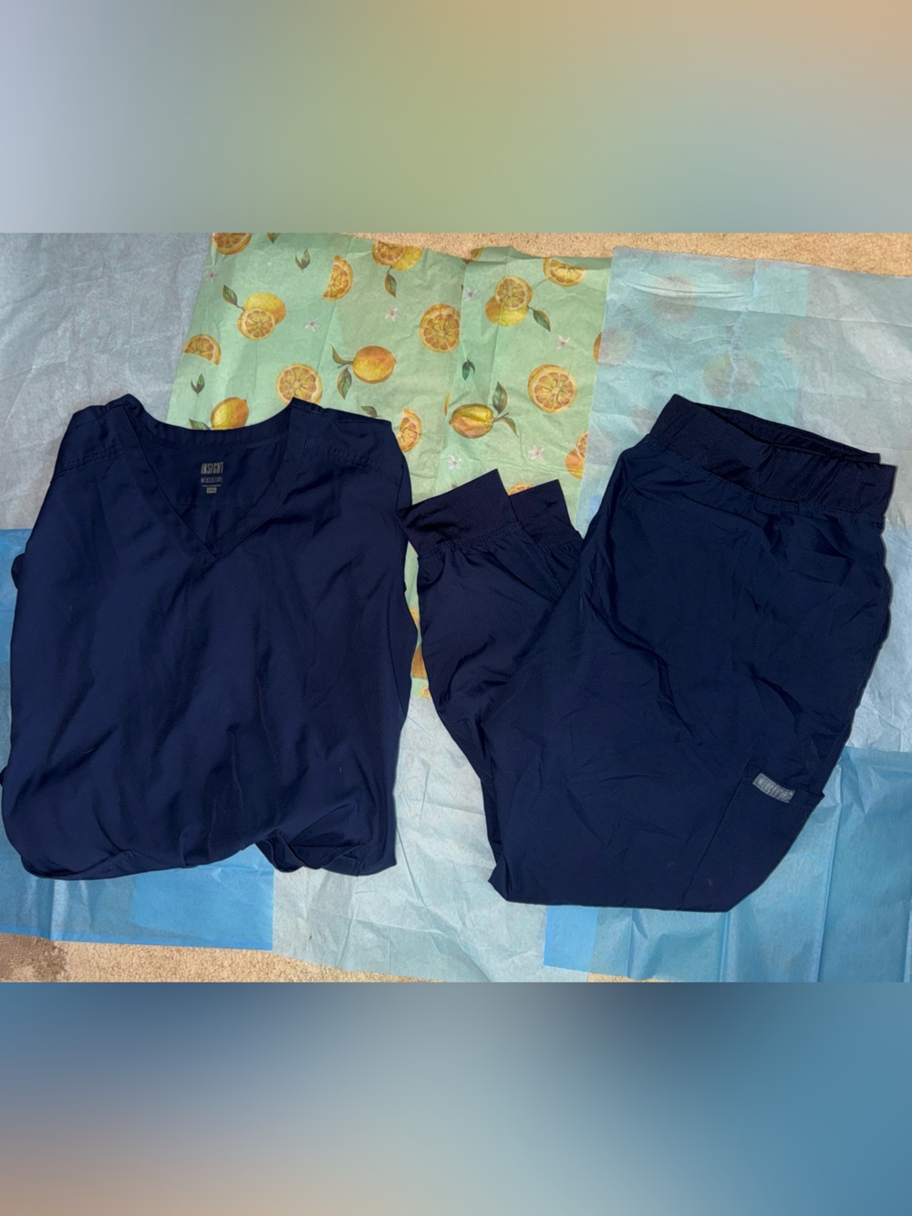 Navy Medical Scrub Set - V-Neck Top & Drawstring Pants